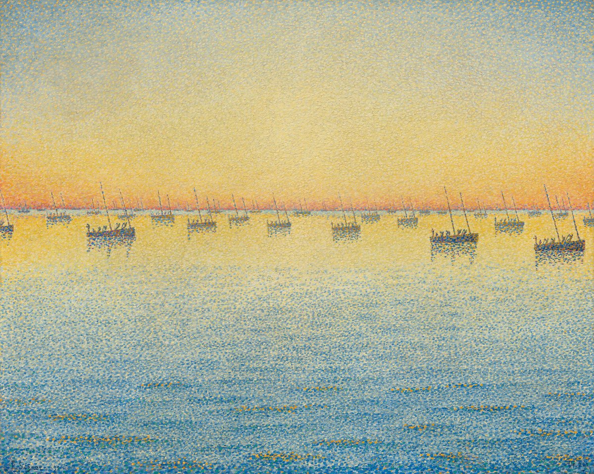 moma_paintings's tweet photo. Paul Signac, Setting Sun. Sardine Fishing. Adagio. Opus 221 from the series The Sea, The Boats, Concarneau, 1891 #paulsignac #museumarchive https://t.co/cWLz8isvjY https://t.co/lkc5Wjrt71