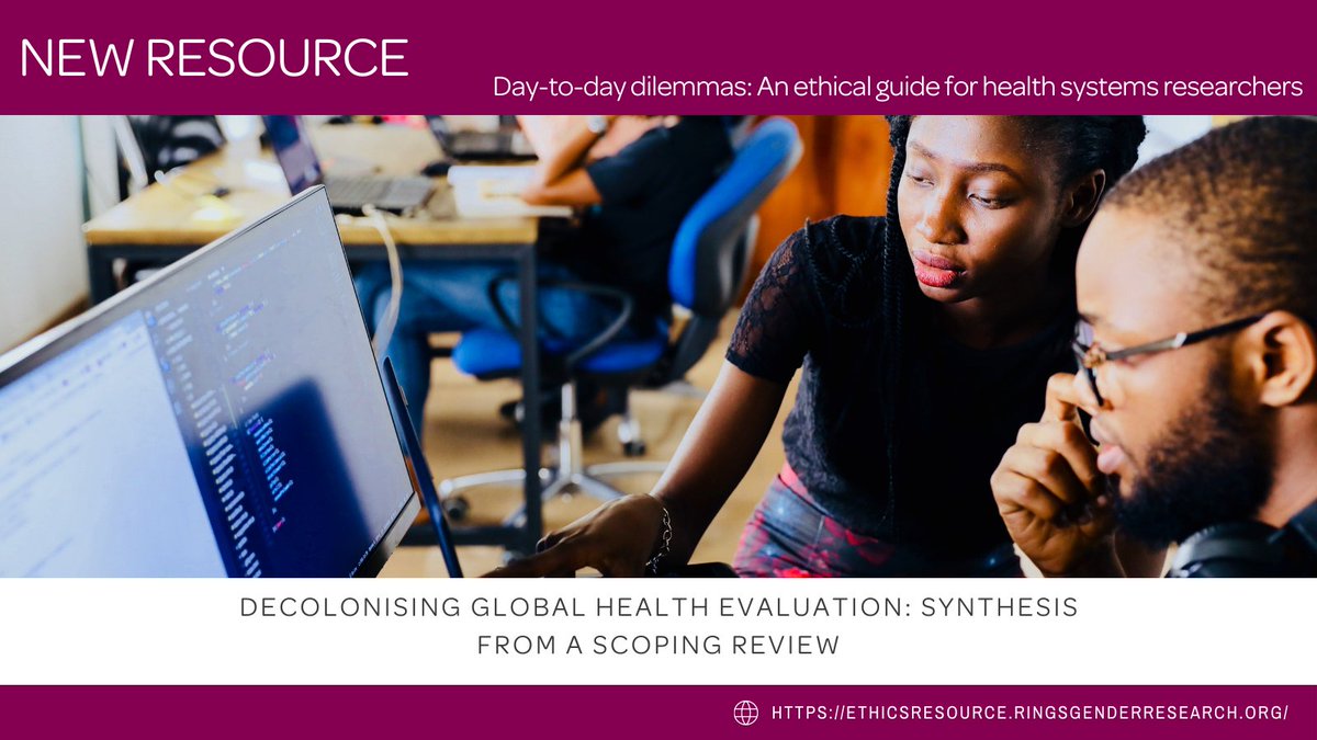 In the context of turmoil and transition due to the COVID-19 pandemic, this scoping review offers a starting point to embark on a journey to transform and decolonise global health evaluation and then to achieve the greater goal of equity and justice. ethicsresource.ringsgenderresearch.org/resource/decol…