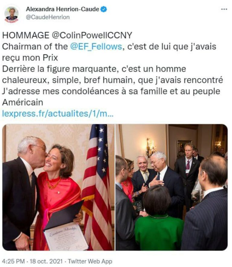 arzikrules's tweet photo. En 2013, Henrion-Caude a reçu des mains du criminel Colin Powell le prix des Eisenhower Fellowships (cela figure uniquement sur la version FR), une organisation présidée par l'ex directeur de la CIA Robert Gates. #AHC https://t.co/UCvGCxIm9I https://t.co/p0jFceAMhP