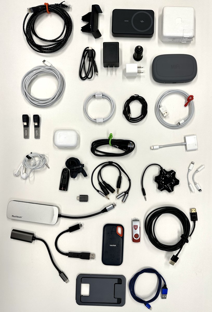 imryh's tweet photo. TSA Agent: Excuse me, sir. What's going on over here?

Me: What do you mean?

TSA Agent: Sure looks like an awful lot of wires.

Me: Cables.

TSA Agent: What? Let's have a look, shall we. Do you really need so many wires?

Me: 

TSA Agent:

Me:

TSA Agent:

Me: Cables. https://t.co/jatkAVYADJ