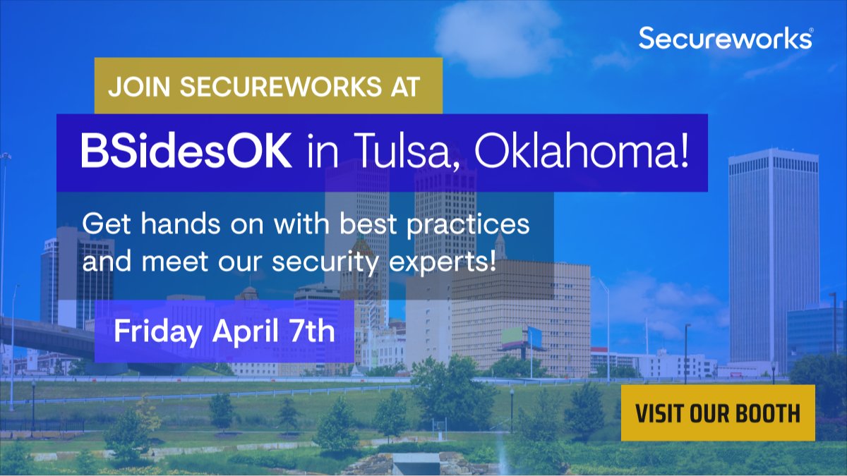 jonaholter's tweet photo. 📢 Remember to visit the Secureworks booth at the #BsidesOK security conference!
Don't miss the opportunity to participate in our raffle and learn more about #cybersecurity.
#Threatintel #Infosec #IncidentResponse https://t.co/3y10XaXEX6 https://t.co/eloLjW4e84