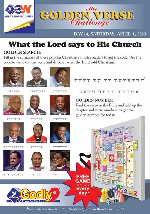 SWGnet's tweet photo. Puzzle for today. Find the golden verse,you will need it for tomorrow’s answer. Link for submitting answers for today:https://t.co/vyIpW0pryz.
Missed any of the puzzles?Access our archive of puzzles for puzzles &amp; submission forms by visiting this web page https://t.co/pM5rV1RNba. https://t.co/MRxQlNzZhq