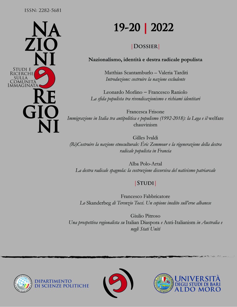 NazionieRegioni's tweet image. Per il decennale di #NaizonieRegioniRivista il nostro progetto di divulgazione e riflessione scientifica si trasferisce sull&apos;#OJS di @unibait. Scaricabili dalla nuova piattaforma anche tutti gli arretrati. Qui il nuovo numero: ojs.cimedoc.uniba.it/index.php/nazi…