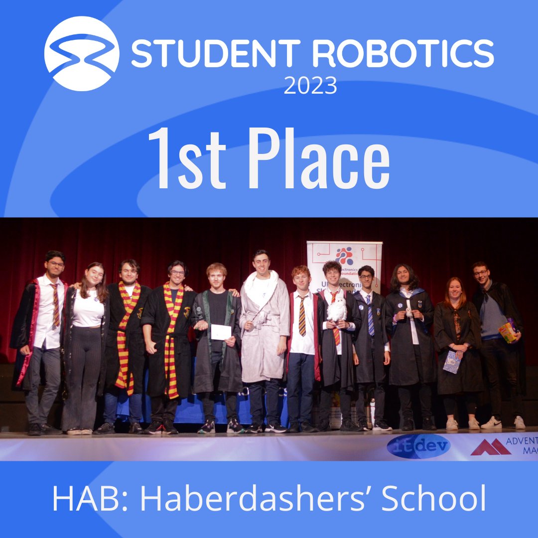 Student Robotics (@studentrobotics) on Twitter photo The winner of #srobo2023 is team HAB from <a href="/habsboys/">Haberdashers' Boys' School</a>
Very well done!
#srobo #robotics #stem The winner of #srobo2023 is team HAB from <a href="/habsboys/">Haberdashers' Boys' School</a>
Very well done!
#srobo #robotics #stem
