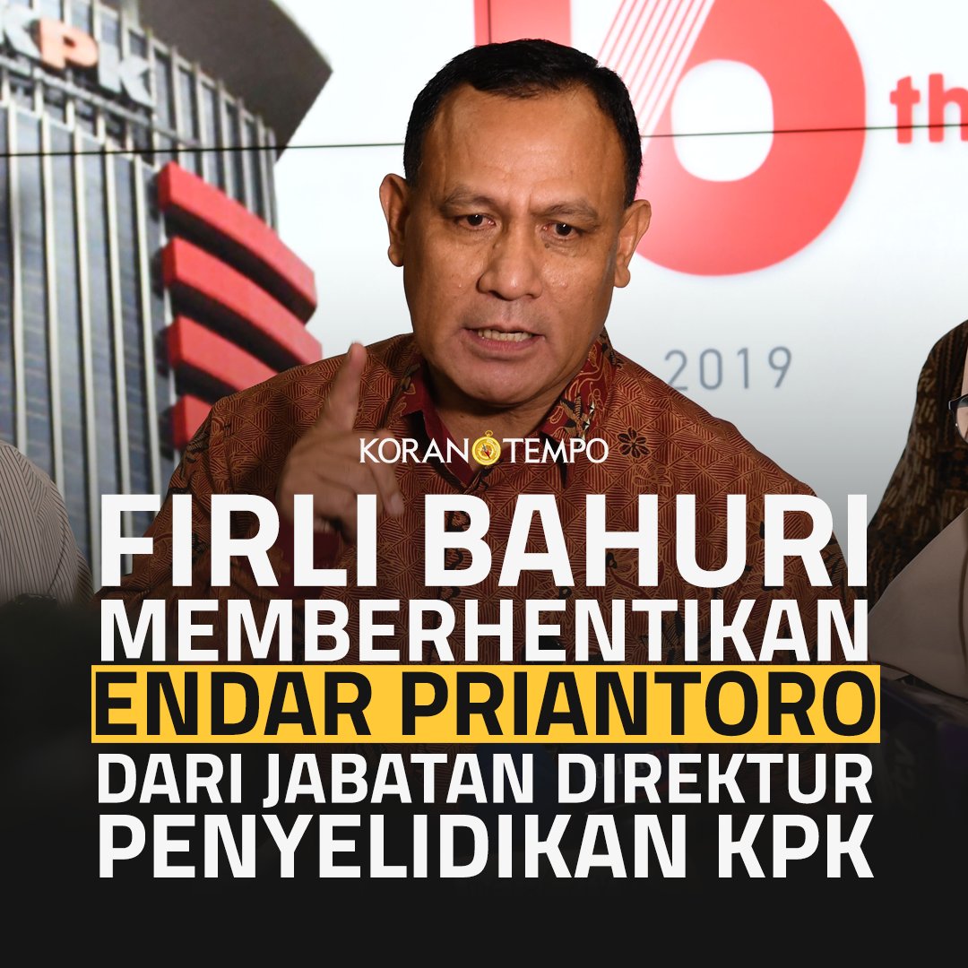 Tempo_Plus's tweet photo. Firli Bahuri mengembalikan Endar Priantoro ke Polri meski Kapolri memperpanjang tugas Endar di KPK.

#KoranTempo https://t.co/bdVrhKx03n