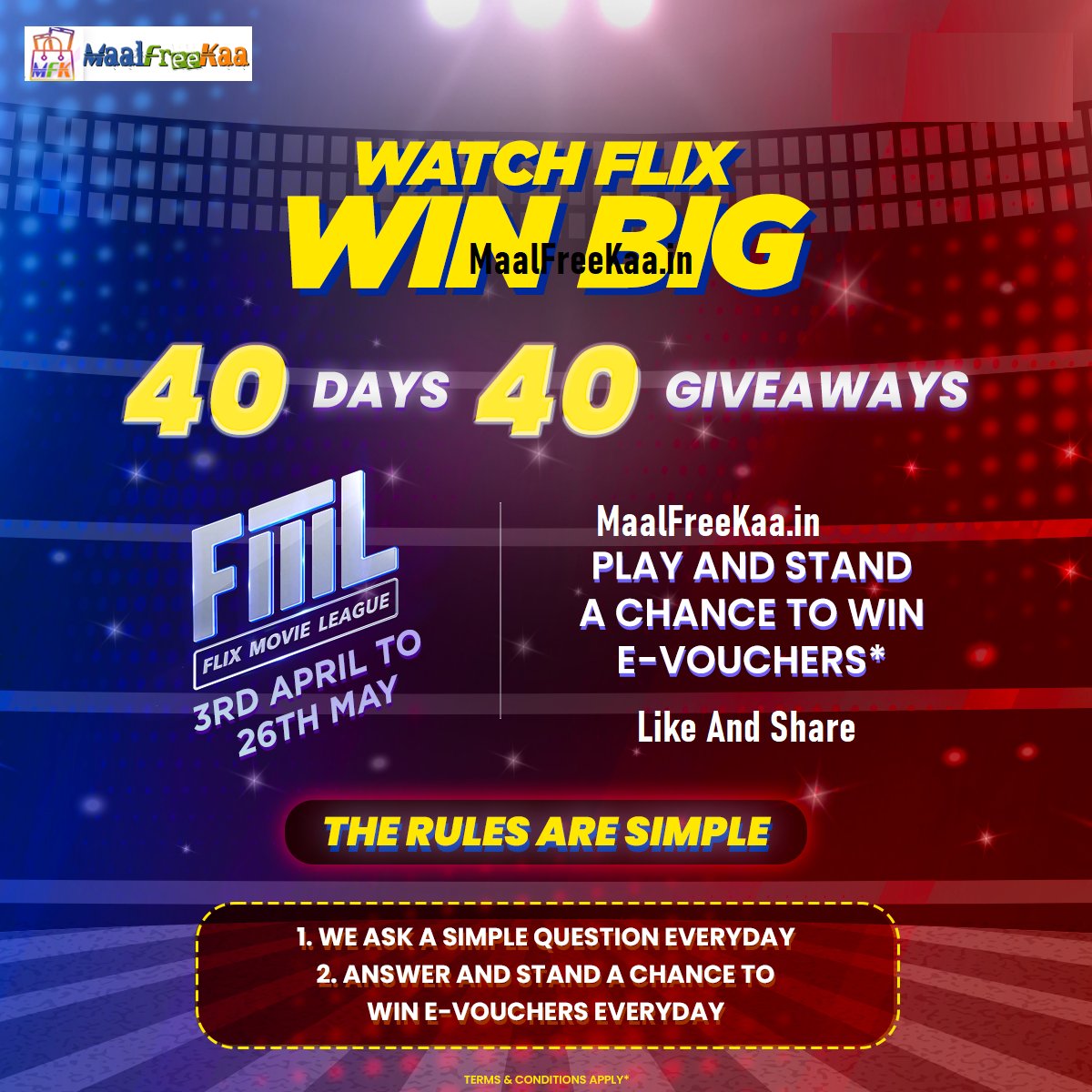MaalFreeKaa's tweet photo. Watch Hollywood Movie Flix Movie League & Win Daily Free Vouchers.
#PlayOnMaalFreeKaa & #Win #MaalFreeKaa #Prizes
https://t.co/227RKlK3eH
#WatchAndWin #MissedCall #FreeWatch #Everyday #FreeHollywood #Contest #ContestAlert #LuckyDraw https://t.co/sFjBgoXcKe