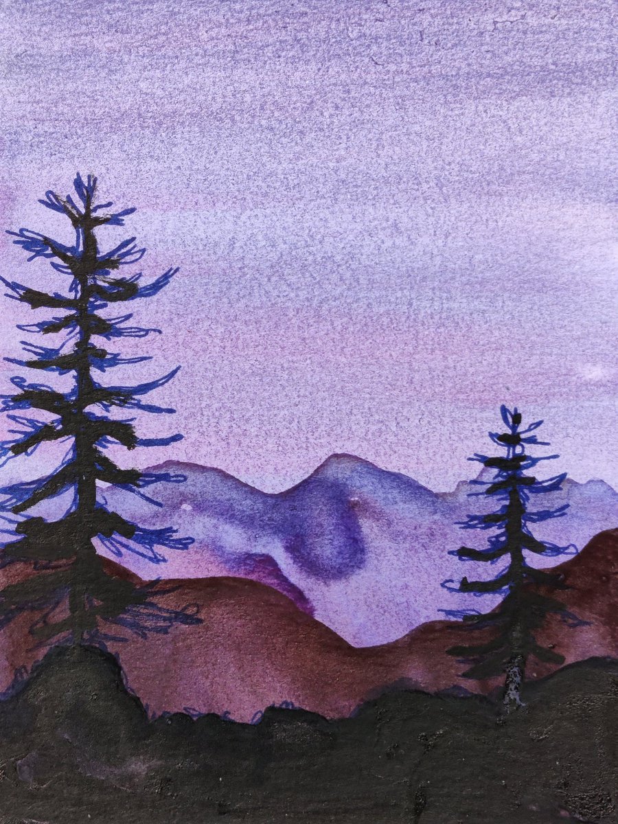 Skullcapforager's tweet photo. Purple sky #watercolor #painting https://t.co/qhPKRaDuAA