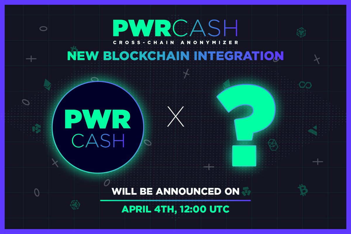 PWRCASH_IO's tweet photo. We're excited that we'll be announcing a new Blockchain to be integrated on our Anonymous Cross-Chain Bridge! Stay tuned this April 4th at 12:00 UTC!
Can you guess which blockain is? π
#AnonymousBridge #CryptoMixer #CryptoBlender #ETH #Crypto #Blockchain #CrossChain https://t.co/0i57iHXtIu