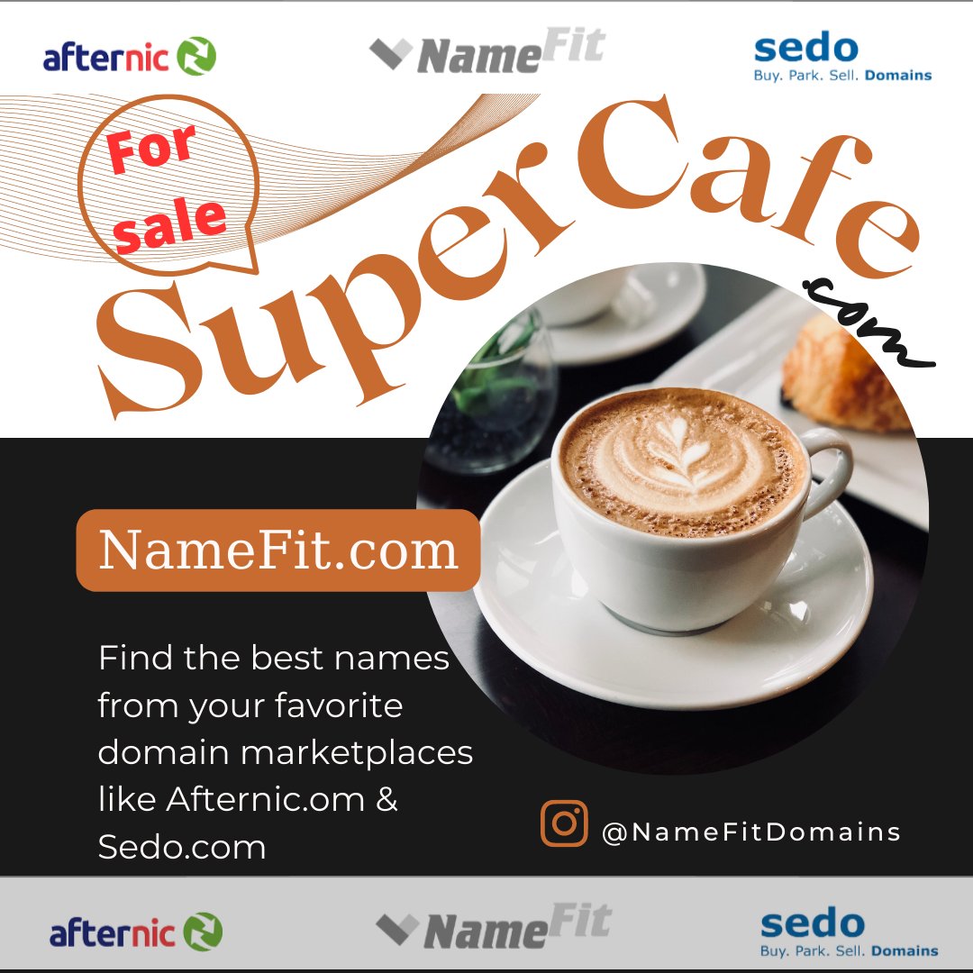 namefit1's tweet photo. #SuperCafe is available for SALE now! 

Check it out now https://t.co/jDJBitWALk &amp; https://t.co/yM3Bj7m4GK

#cafe #MondayMorning #coffee #drink #domainsale #foodie #domainname #domainnamesales #domain #domains #sedo #namefit #afternic #buy #investing #ad #CoffeeLover #food https://t.co/aKYgp8gr3c