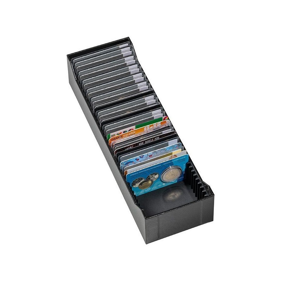 filatelicly's tweet image. #Leuchtturm Archive Box Logik 40 gold bars or coin cards H/Q with high quality workmanship and elegant design in matt black, is suitable for storing 40 gold card blisters or #coincards bit.ly/3QnTlP4  We ship worldwide! #archivebox