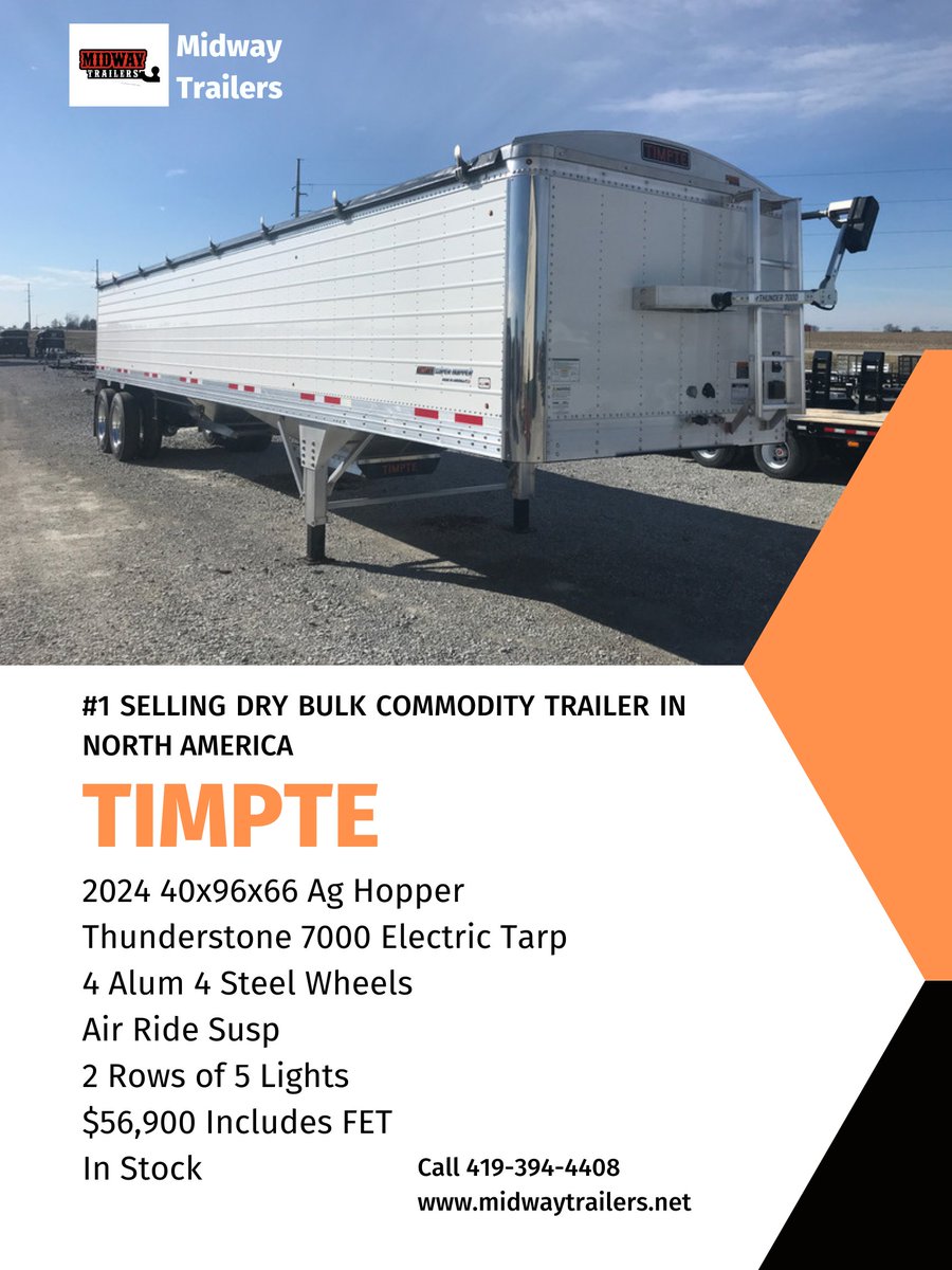 RodocLeasing's tweet photo. Looking for a new Ag hopper? We have this 40x96x66 2024 Timpte in stock and ready to roll give us a holler at 419-394-4408 #agriculture #farmequipment #timpte https://t.co/yEoQyE8QtB