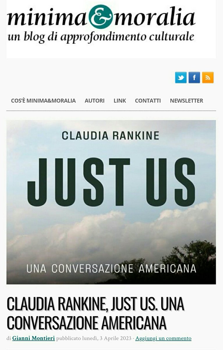 Quante narrazioni esistono per le persone nere nell’immaginazione dei bianchi?

Per <a href="/minimaetmoralia/">minima&moralia</a> ho scritto di  Just Us di Claudia Rankine <a href="/66thand2nd/">66thand2nd</a>

minimaetmoralia.it/wp/libri/claud…