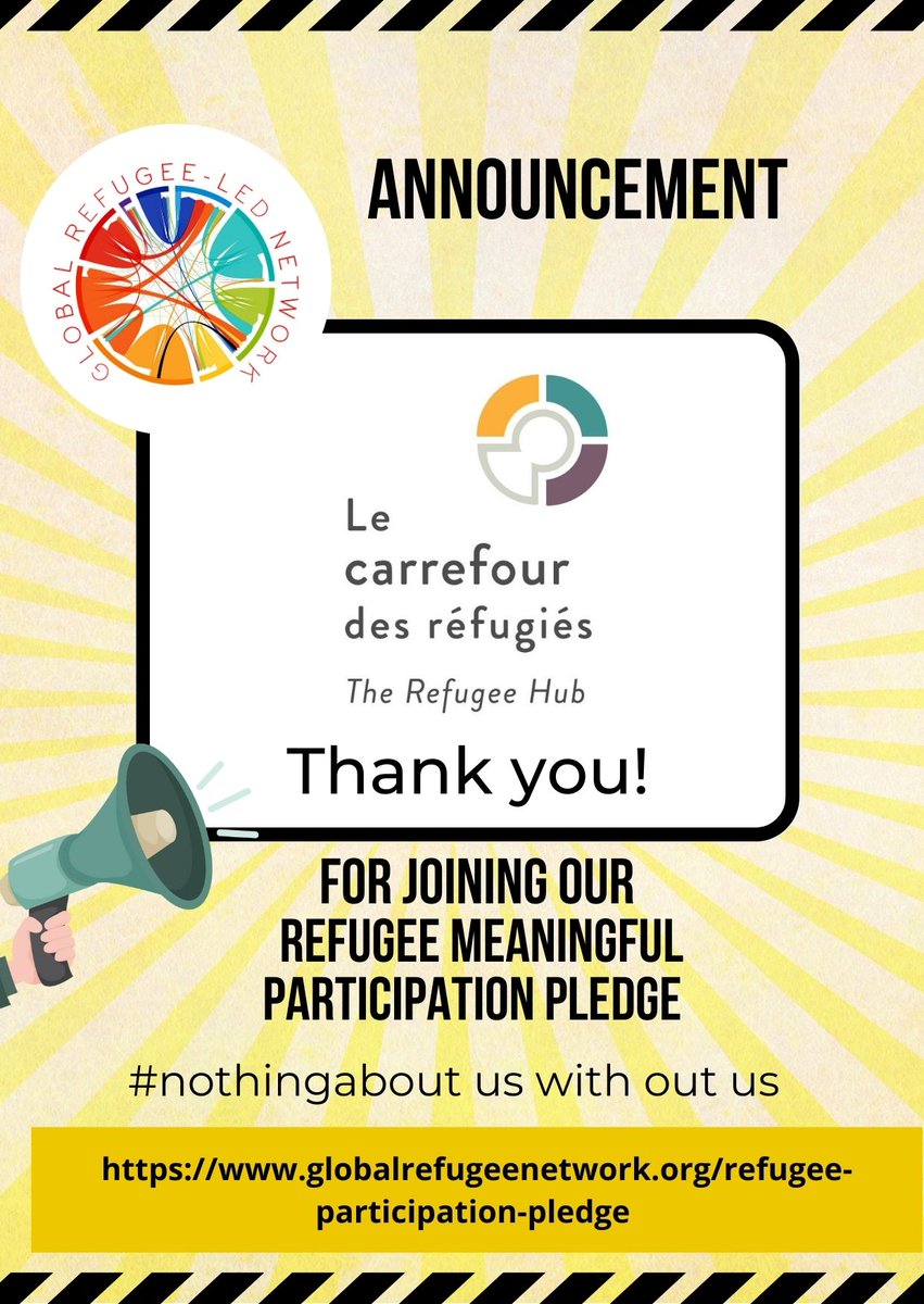 we are super thrilled to share this news that The @RefugeeHub  joined our Refugee Meaningful Participation #GRF #pledge

#thankyou
#refugeesupport
#nothingaboutuswithoutus
#Refugee

#leadership