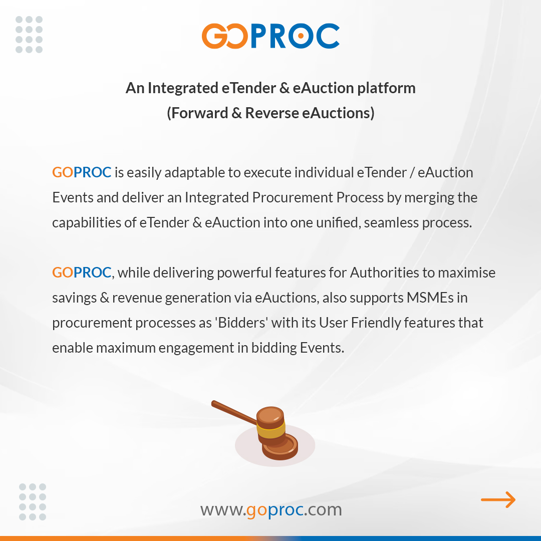 GOPROC_'s tweet photo. Looking for a secure, integrated procurement solution? Look no further than GoProc! an India-grown, fully outsourced e-auction and e-tendering model, supporting Indian SME asset building.  

Visit our website: https://t.co/LmJ53194SC https://t.co/TwbGCVxfFo