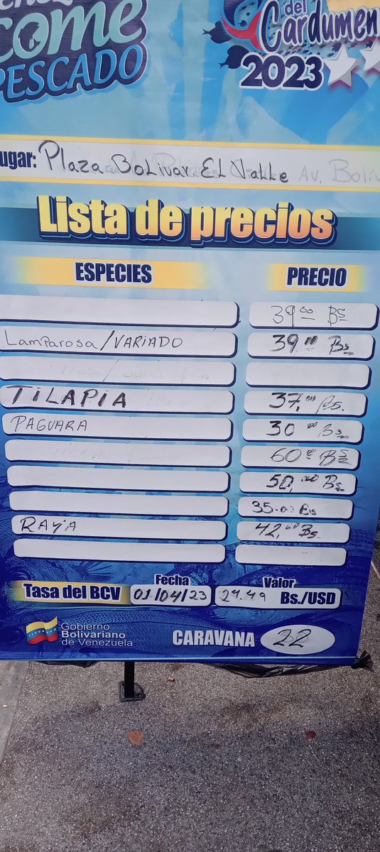 Algunos precios de la feria del pescado en Caracas.
Por cierto, esto de la Ley Seca en Samana Santa es falso, así que activos.
Feliz semana mayor para todos, bendiciones