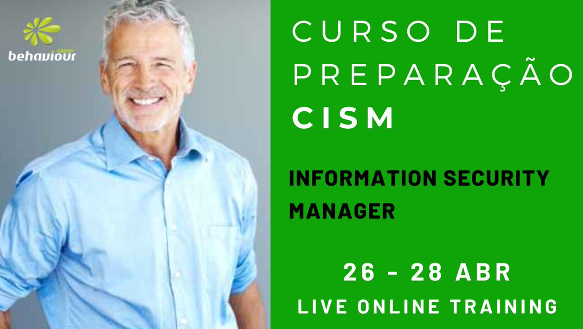 Atinja o Reconhecimento Gglobal em Segurança da Informação. Prepare-se para o exame CISM.Inscreva-se online: behaviour-group.com/PT/curso-infor…

#cism #informationsecurity #segurancainformacao#onlinecourse #onlinetraining #formacaoonline #behaviourgroup