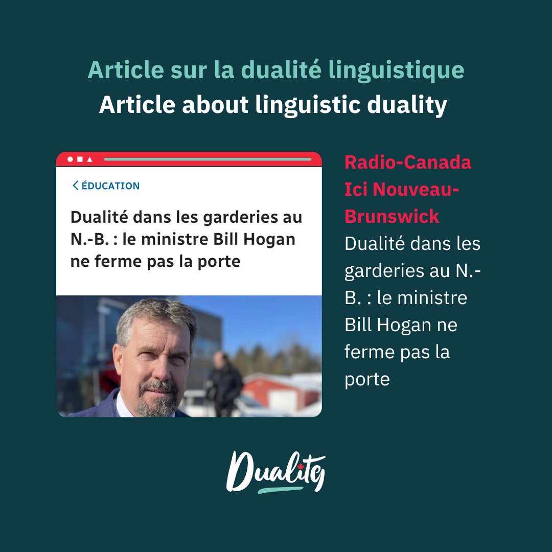 Linguistic Duality(LDN)/Dualité Linguistique(RDL) (@ldn_rdl) on Twitter photo 📝 Article : Dualité dans les garderies au N.-B. : le ministre Bill Hogan ne ferme pas la porte
Lisez cet article de <a href="/iciradiocanada/">Radio-Canada</a> / Read this article from <a href="/iciradiocanada/">Radio-Canada</a> (French only)
➡️ ici.radio-canada.ca/nouvelle/19594… 📝 Article : Dualité dans les garderies au N.-B. : le ministre Bill Hogan ne ferme pas la porte
Lisez cet article de <a href="/iciradiocanada/">Radio-Canada</a> / Read this article from <a href="/iciradiocanada/">Radio-Canada</a> (French only)
➡️ ici.radio-canada.ca/nouvelle/19594…