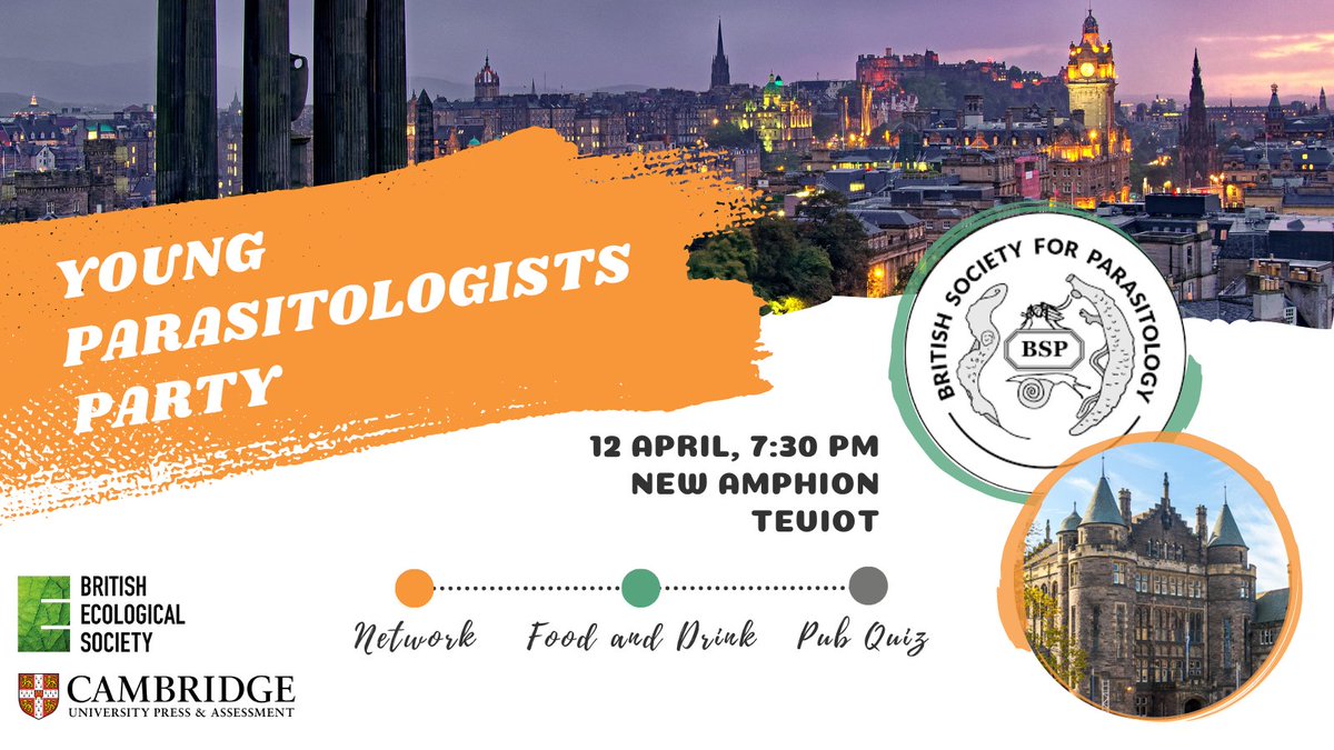 SPPIRIT Network (@sppiritnetwork) on Twitter photo 🎤 Event: Young parasitologists party (#YPP23) on 12 April at 7:30 PM; Networking, food and drink, followed by a pub quiz.
All #ECR parasitologists attending <a href="/BSPparasitology/">British Society for Parasitology</a> at <a href="/EdinburghUni/">The University of Edinburgh</a> are welcome!
Sponsored by <a href="/CambridgeUP/">Cambridge University Press</a> and <a href="/BritishEcolSoc/">British Ecological Society</a> 🎤 Event: Young parasitologists party (#YPP23) on 12 April at 7:30 PM; Networking, food and drink, followed by a pub quiz.
All #ECR parasitologists attending <a href="/BSPparasitology/">British Society for Parasitology</a> at <a href="/EdinburghUni/">The University of Edinburgh</a> are welcome!
Sponsored by <a href="/CambridgeUP/">Cambridge University Press</a> and <a href="/BritishEcolSoc/">British Ecological Society</a>