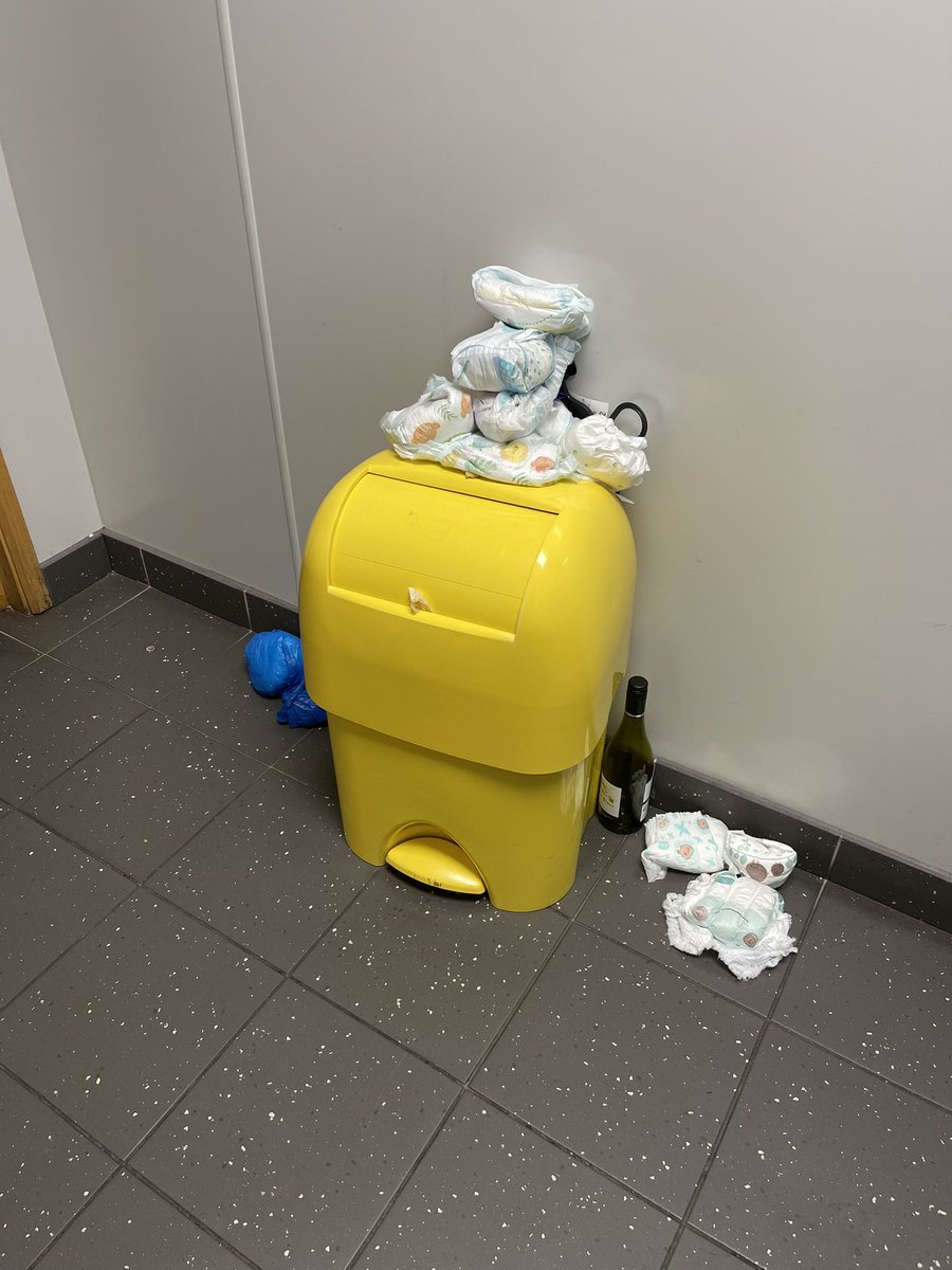 KarlTravisuw's tweet photo. @Tesco do you think this acceptable?!? Especially with a wine bottle sitting there. Also this is in the babies changing room!!! https://t.co/9IZ9J2xjFi