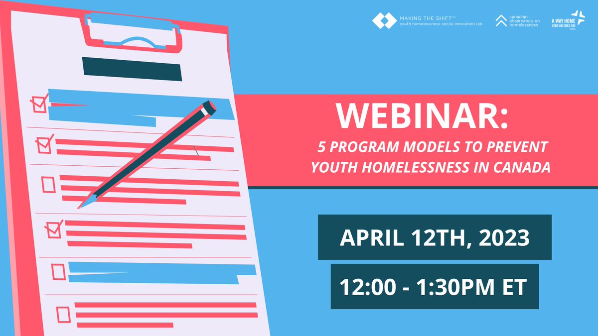 UPCOMING WEBINAR: In this webinar, @SteveGaetz & @melanieredman will discuss 5 innovative #YouthHomelessness prevention program models & provide attendees with the information needed to prevent youth homelessness in their community: bit.ly/3JUcVj4