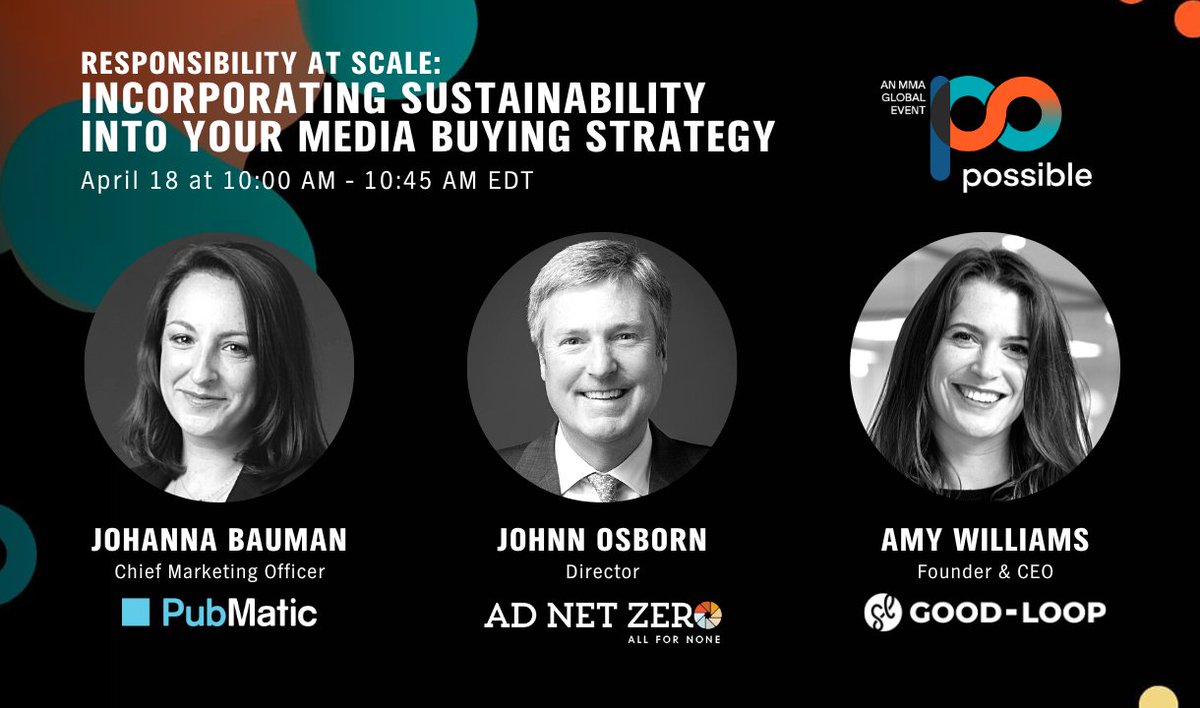 Eager to learn more about incorporating sustainability into your #digitaladvertising strategy? Our CMO @JohannaP83 will dive into this at @PossibleEvent this month alongside Ad Net Zero & @GoodLoopHQ. #possible2023 possibleevent.com/agenda/