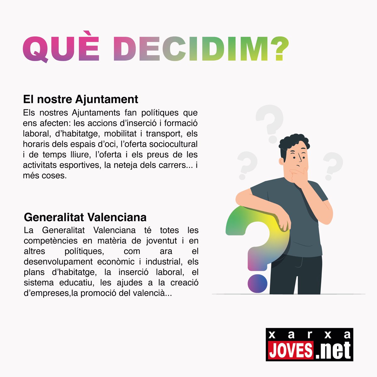 jovesnet's tweet photo. 👉🏼El pròxim diumenge 28 de maig se celebren eleccions per determinar qui ens representarà i qui governarà l’ajuntament dels nostres municipis i la Generalitat Valenciana. https://t.co/ggxqRW67mG