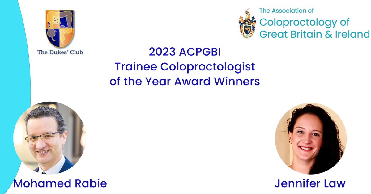 @ACPGBI (@acpgbi) on Twitter photo We are delighted to announce that the <a href="/ACPGBI/">@ACPGBI</a> 2023 Trainee Coloproctologist of the Year has been awarded to <a href="/m_rabie/">Mohamed Rabie</a> & <a href="/Jen_L17/">Jennifer Law</a>
Many congratulations to both
<a href="/Dukes_Club/">The Dukes' Club</a> <a href="/charles45327316/">charles maxwell-armstrong</a> <a href="/nicolaeardley/">Nicola Eardley</a> <a href="/gbr1911/">Graham Branagan</a> <a href="/ACPGBI_EduTrain/">ACPGBI-Education&Training</a> <a href="/ASiTofficial/">ASiT</a> We are delighted to announce that the <a href="/ACPGBI/">@ACPGBI</a> 2023 Trainee Coloproctologist of the Year has been awarded to <a href="/m_rabie/">Mohamed Rabie</a> & <a href="/Jen_L17/">Jennifer Law</a>
Many congratulations to both
<a href="/Dukes_Club/">The Dukes' Club</a> <a href="/charles45327316/">charles maxwell-armstrong</a> <a href="/nicolaeardley/">Nicola Eardley</a> <a href="/gbr1911/">Graham Branagan</a> <a href="/ACPGBI_EduTrain/">ACPGBI-Education&Training</a> <a href="/ASiTofficial/">ASiT</a>