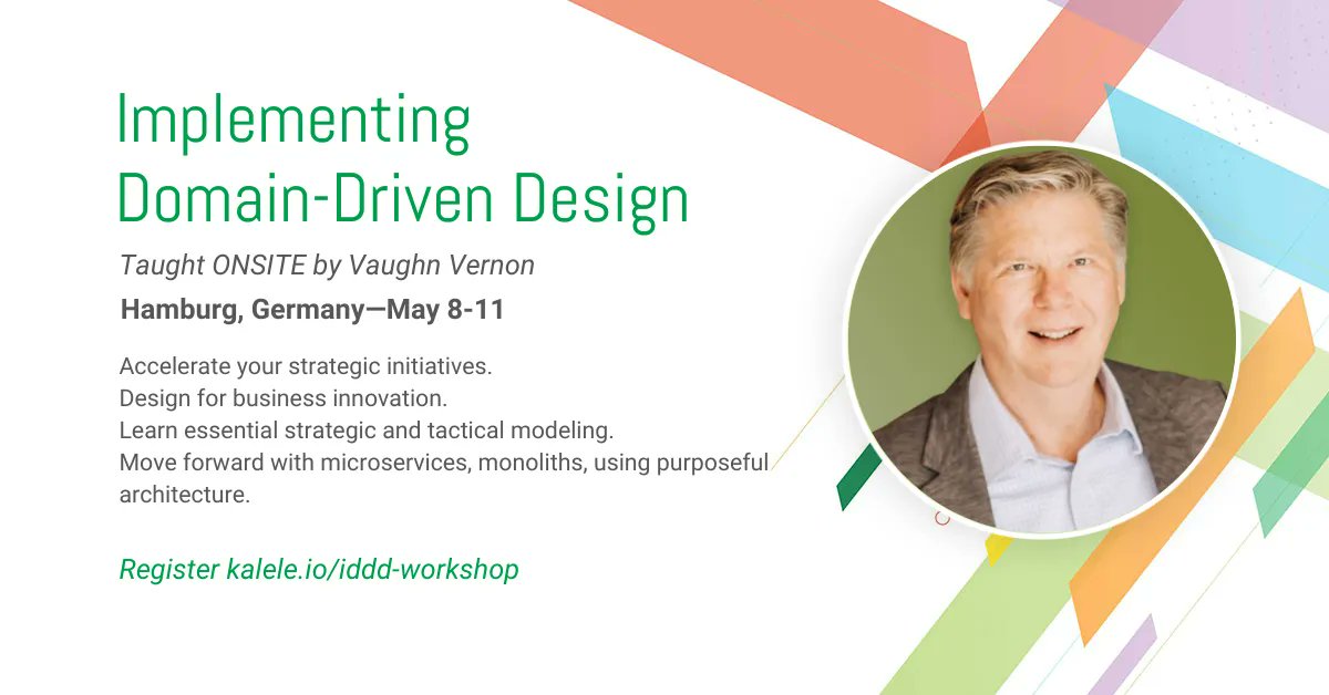 IDDD Workshop (@idddworkshop) on Twitter photo Want to learn interactively from the best-selling author and #DDDesign expert? <a href="/VaughnVernon/">Vaughn Vernon</a>'s Implementing Domain-Driven Design workshop in Hamburg, Germany is the perfect opportunity!
Register now to secure your spot.
bit.ly/learnddd Want to learn interactively from the best-selling author and #DDDesign expert? <a href="/VaughnVernon/">Vaughn Vernon</a>'s Implementing Domain-Driven Design workshop in Hamburg, Germany is the perfect opportunity!
Register now to secure your spot.
bit.ly/learnddd