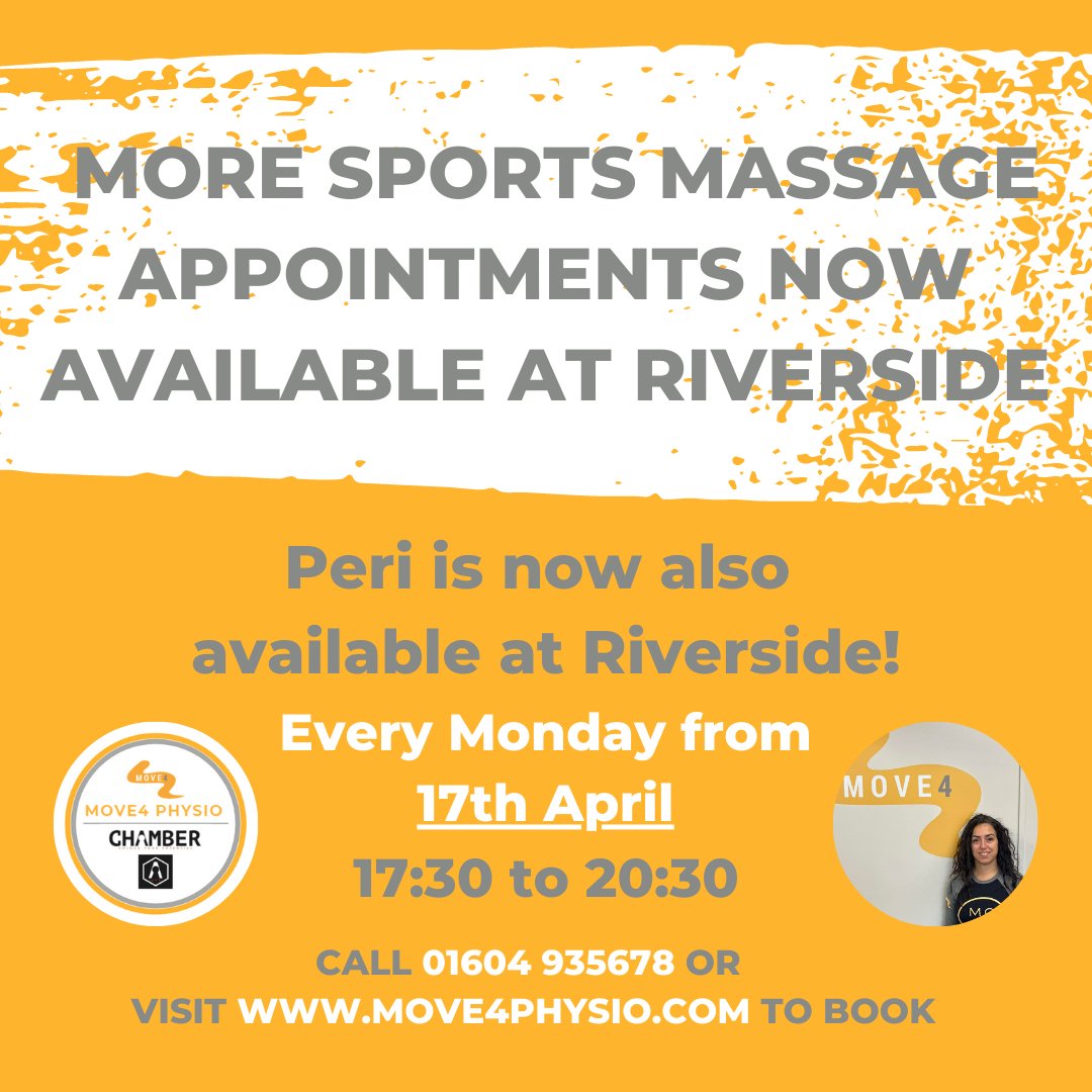 More opportunites for you to get a sport massage with our specialist, Peri!
Available Monday evenings at The Chamber Gym, Riverside, NN3 from 17th April!