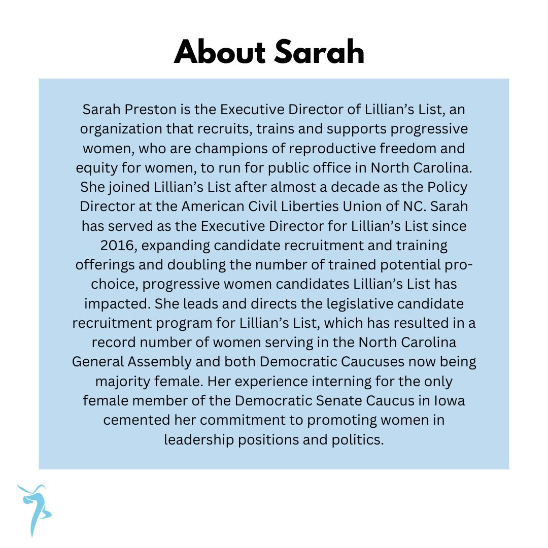 UNC_WHMC's tweet photo. We are excited to introduce one of our speakers for our April Hot Topic Seminar, “Policy and Progress: Key Perspectives in Women’s Health” held in collaboration with @UNC_SPAG! Please join us to hear from Sarah Preston on 4/13 at 12:30 PM in Bondurant G100! Lunch is provided. https://t.co/wlsx8AwaTW