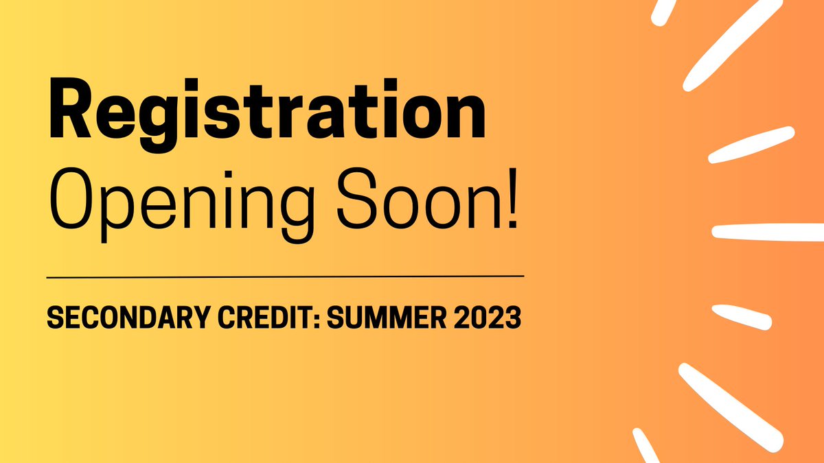 📢Registration for Secondary Credit Summer School 2023 begins April 18th at 10:00 a.m. for:
🔸Remote/In Person High School Students Full Credit
🔸Remote/In Person Adult 18+ 
🔸Remote Credit Recovery
🔸Remote/In Person Grade 8 Reach Ahead
🔗 bit.ly/3U1gj0d