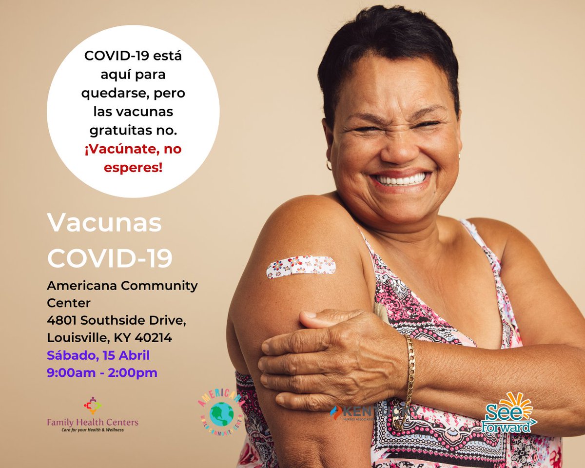 Free COVID-19 Vaccines on Saturday, April 15
Vaccinate, don't wait!
- Pfizer vaccine for age 5+
- No health insurance or SSN needed
- Language interpretation 
- Bring a document with your or your child's full name: mail, any form of printed ID, a patient card from a clinic, etc.