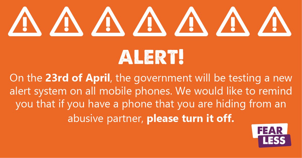 As some of you may know, the government has released a new alert system that will set off a loud noise. This will occur even if the phone is on silent or on 'do not disturb'. To anyone who has a secret phone that they are hiding from an abusive partner to turn it off. #Alert