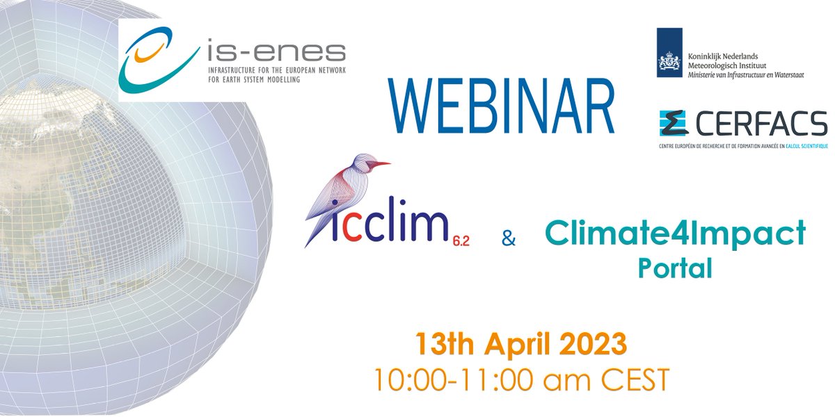 📢IS-ENES3 Webinar on the #Climate4Impact portal and #icclim

Organised by IS-ENES3 with <a href="/KNMI/">KNMI</a> and <a href="/CerfacsOfficial/">CERFACS</a> 
On April 13th, 2023 – 10:00-11 :00am CEST

Register here before April 11th : docs.google.com/forms/d/e/1FAI…