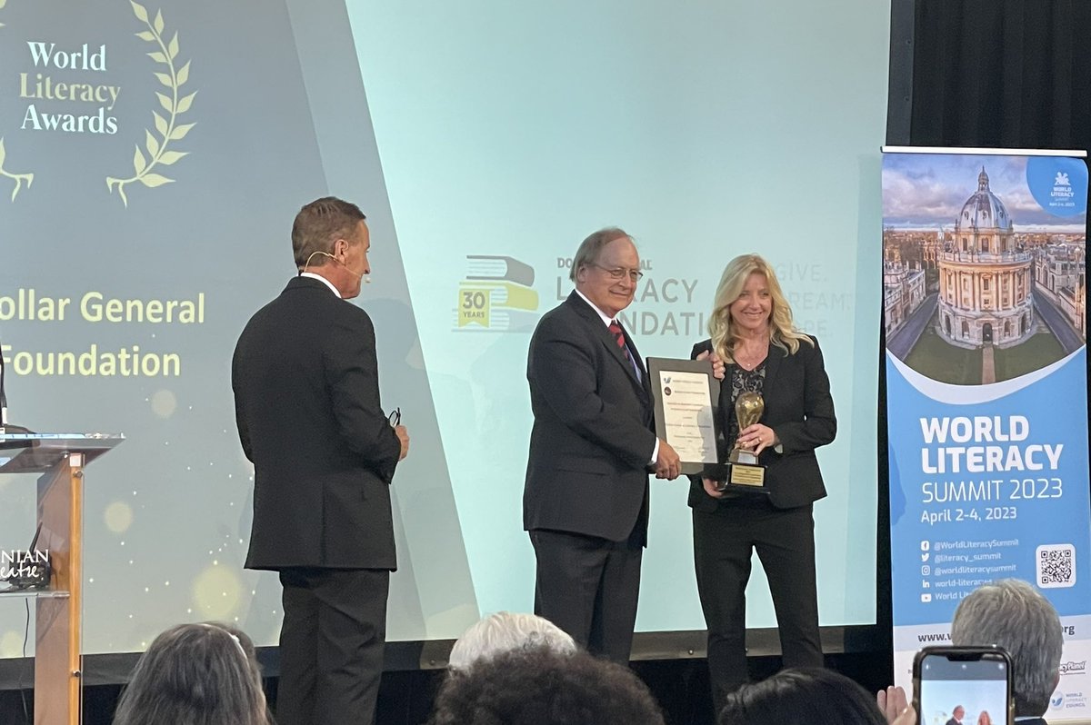 farrellta's tweet photo. So many extraordinary presentations at World @literacy_summit, and now the #WorldLiteracyAwards being presented — first up is @UTR4Military partner @DollarGeneral Literacy Foundation with the @WorldLiteracy Organization Award — so proud to be your teammates #DGLF! #WLS2023 🧵14/x https://t.co/Sh4slEgGEW