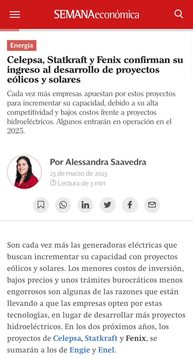 JAntonioRozas's tweet photo. En línea con ello, desde @StatkraftPeru, #Celepsa y #Fenix, ya lo venimos haciendo. #JuanManuelLópez, nuestro Gerente Comercial, conversó con @SEMANAeconomica sobre el beneficio de las #EnergíasRenovables.👇 https://t.co/Xc9bSNLv9y