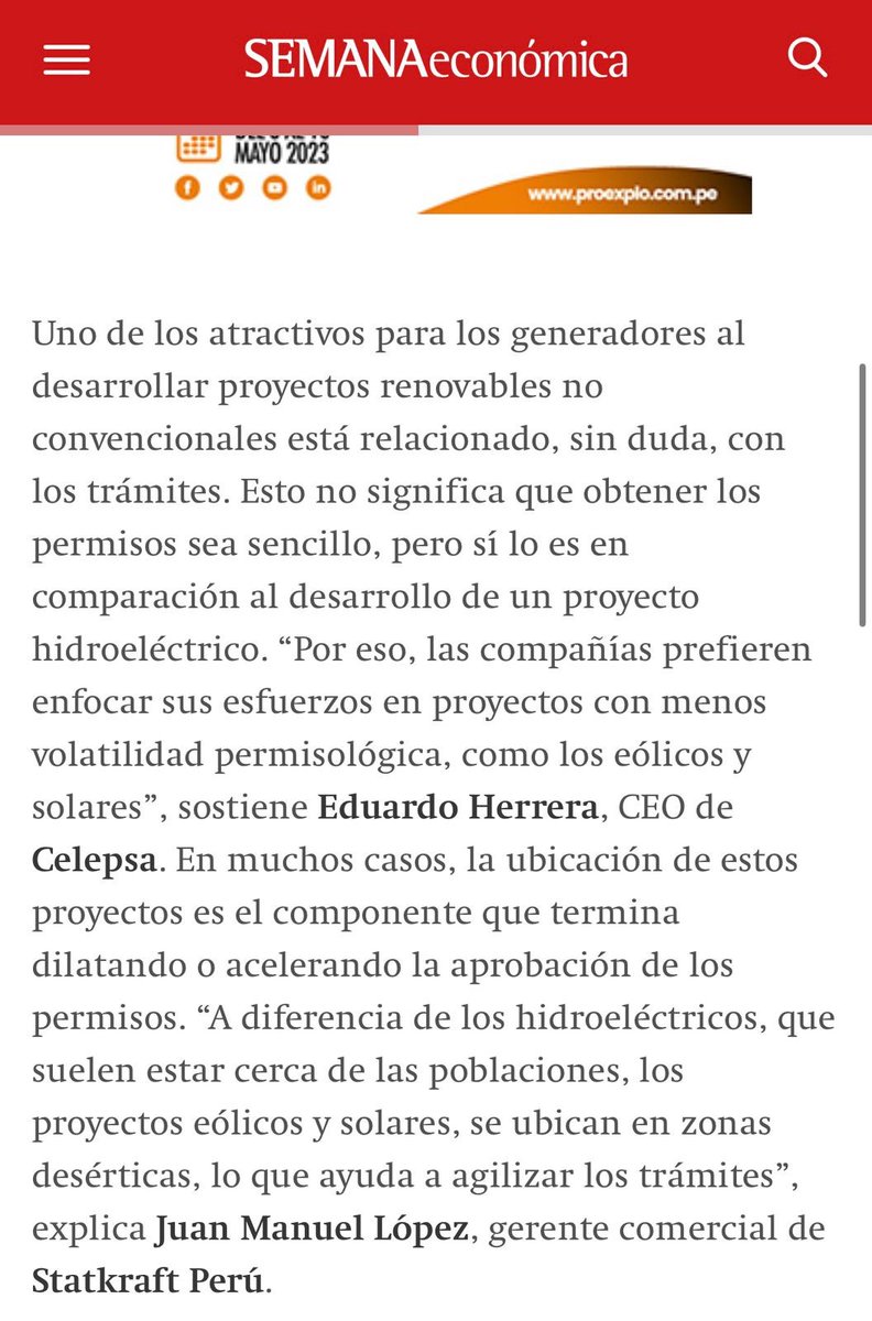 JAntonioRozas's tweet photo. En línea con ello, desde @StatkraftPeru, #Celepsa y #Fenix, ya lo venimos haciendo. #JuanManuelLópez, nuestro Gerente Comercial, conversó con @SEMANAeconomica sobre el beneficio de las #EnergíasRenovables.👇 https://t.co/Xc9bSNLv9y