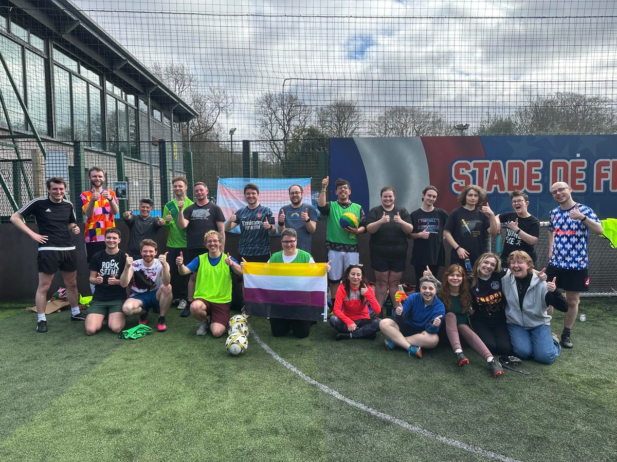 TransActiveScot's tweet image. What's that? Trans and non-binary people having an AWESOME time playing football together? 
It sure is!
Thank you to everyone who came down for our Glasgow #FvT2023 football session!🏳️‍⚧️🥳