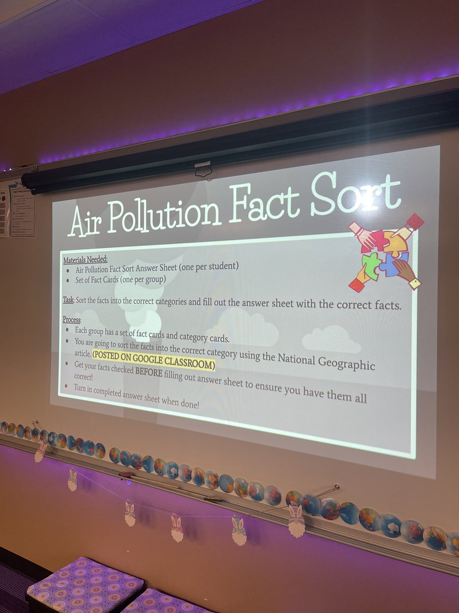 MissBrobst96's tweet photo. This week my contemporary world issues Ss are learning about air pollution! As an intro to the topic they completed a fact sort with groups! Students worked together to sort facts into categories based on a @NatGeo article! #sschst #edchat #partofthepride https://t.co/YsKGkLl7tj