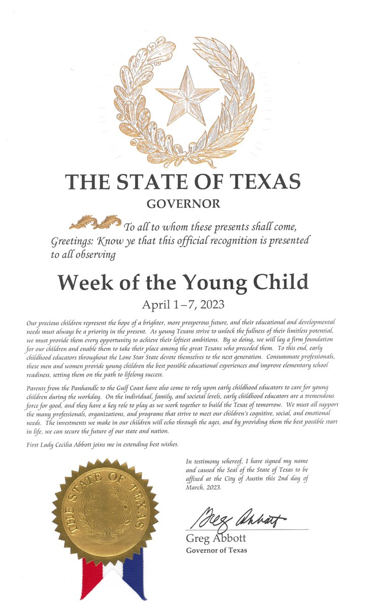 TXAEYC (@texasaeyc) on Twitter photo #WOYC23 kicked off on Satuday! During WOYC, <a href="/GregAbbott_TX/">Greg Abbott</a> recognizes that "the investments we make in our children will echo through the ages." Thank you, <a href="/GregAbbott_TX/">Greg Abbott</a>, for thoughtful proclamation! #WOYC23 kicked off on Satuday! During WOYC, <a href="/GregAbbott_TX/">Greg Abbott</a> recognizes that "the investments we make in our children will echo through the ages." Thank you, <a href="/GregAbbott_TX/">Greg Abbott</a>, for thoughtful proclamation!