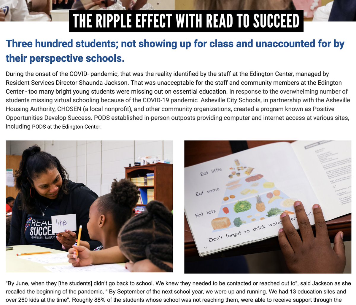THANK YOU to @UnitedWayABC  for sharing one of Read to Succeed's community impact stories with Chosen PODS at the Arthur R. Edington Center! 🎉 

Read it here > unitedwayabc.org/blog/R2S-highl…

Proud to be part of the #UnitedForYouth action network in #AVL and #BuncombeCounty!