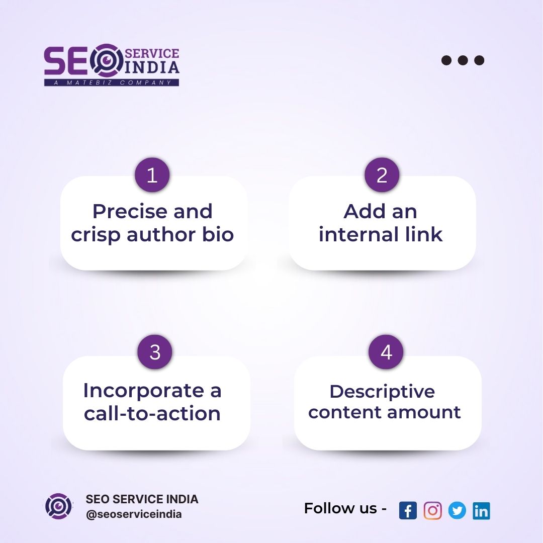 High-Quality Guest Blogging, What does it look- like? 

1. Precise and crisp author bio
2. Add an internal link
3. Incorporate a call-to-action
4. Descriptive content amount

#seoserviceindia #guestblogging #SEO #backlinks #guestposting #guestpost #guestpostservice #google