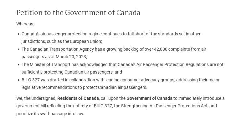 AirPassRightsCA's tweet photo. Fed up with how the airlines treat you?

Sign and share the petition in support of Bill C-327:
https://t.co/ezVYicfg84

The Strengthening Air Passenger Protections Act (Bill C-327), introduced by @taylorbachrach, is endorsed by @AirPassRightsCA, @CanadaPIAC, and @OptionConso. https://t.co/nvApx2E1HZ