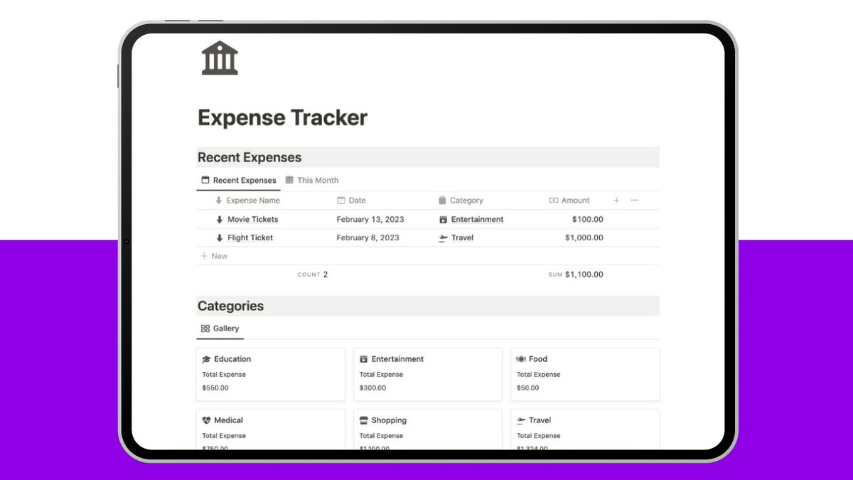iamsourabhshen's tweet image. 🚨ANNOUNCEMENT🚨

I have created a @NotionHQ Expense Tracker

Say goodbye to messy financial reports. Get started with our Expense Tracker and take control of your finances!!!

FREE for the next 24 hrs.

Reply 👋 below &amp;amp; retweet, and I will DM you the link!

(Must be following)