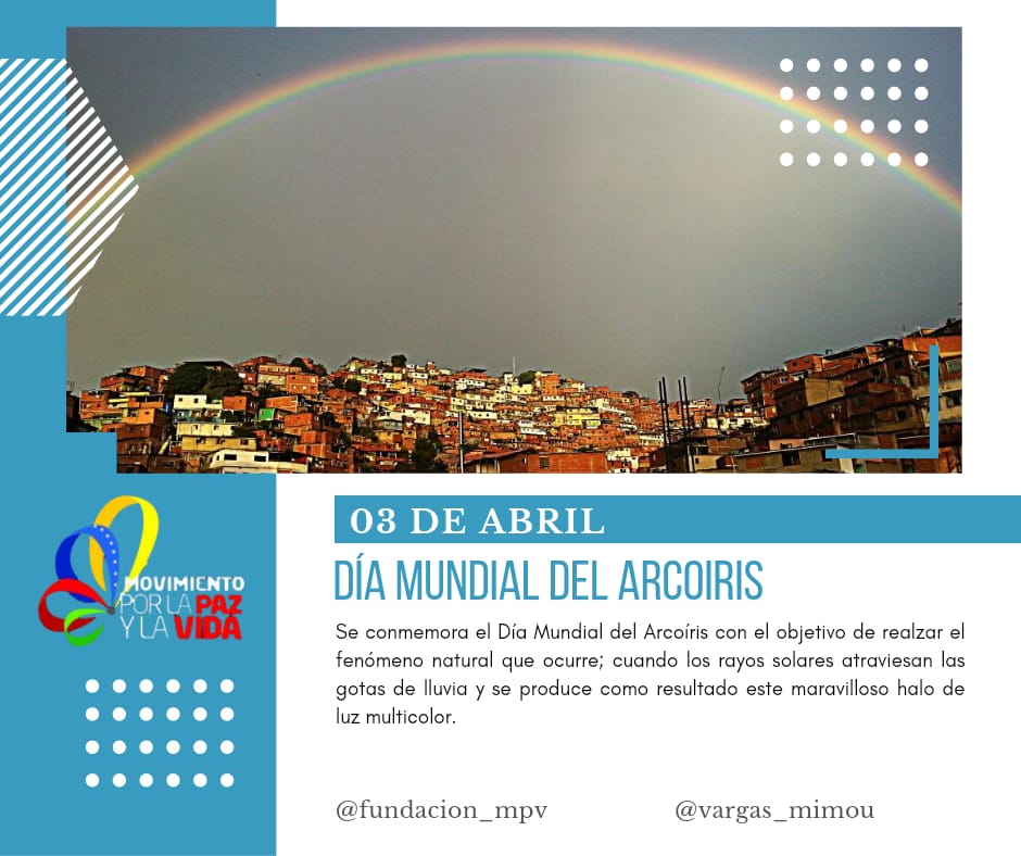 fundacion_mpv's tweet photo. #SabiasQue 🔎El arcoiris es un fenómeno natural. Los rayos solares atraviesan las gotas de la lluvia y dan como resultado un extraordinario halo de luz multicolor🌈

#SemanaMayorEnFamilia https://t.co/kdFkq15l0o