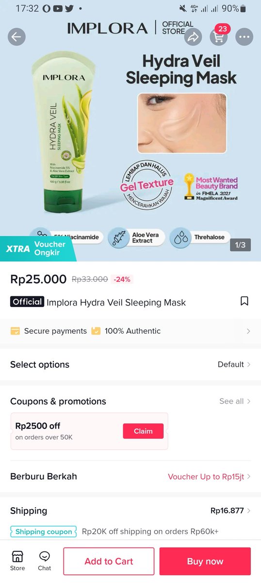 Wih, masih pake serumnya yg murah dan nampol. Udah disuguhin aja ini implora Hydra Veil Sleeping Mask. Gak kaleng kaleng ni lidah buaya bisa menyejukan dan anti lengket nih. Cocok gas ah Unveil Your Beauty
#UnveilYourBeauty