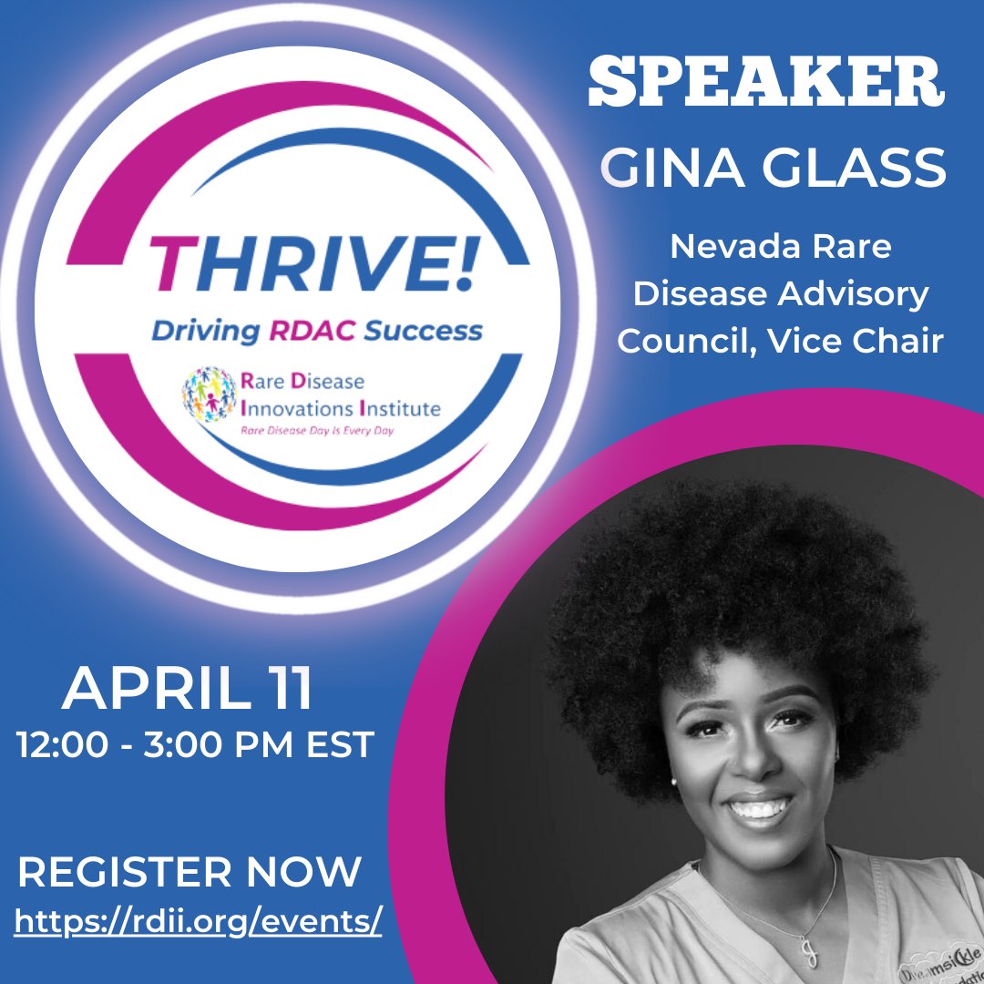 Are you getting excited about our upcoming THRIVE! virtual conference? We are! Meet Gina Glass, Vice Chair of the Nevada Rare Disease Advisory Council. Gina will be speaking on building an RDAC and how the Nevada RDAC created effective structure and operations. #RDAC