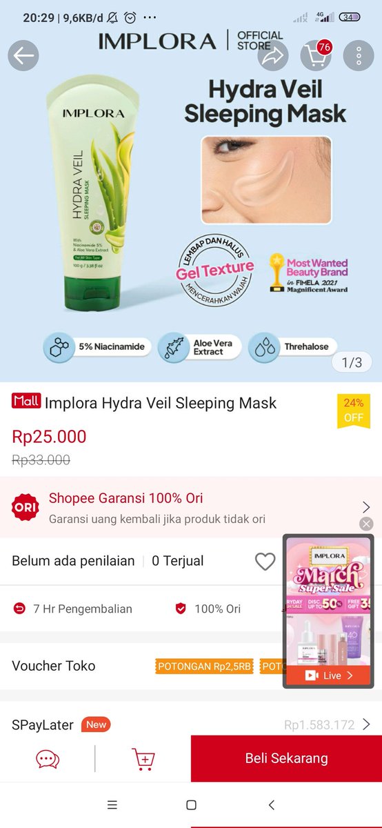 Unveil Your Beauty with Implora Hydra Veil Sleeping Mask yang membantu kulit agar semakin lembab dan cerah alami #UnveilYourBeauty