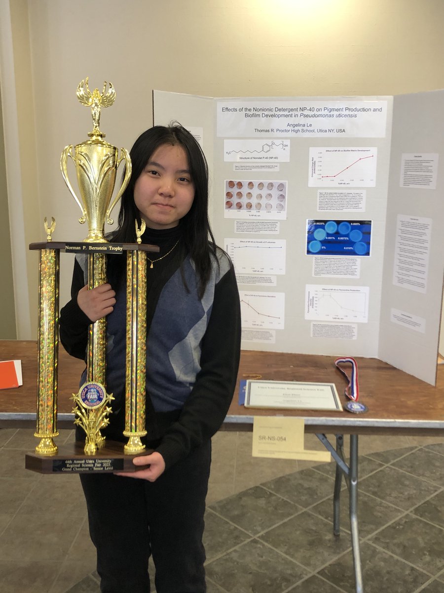 Congratulations to Angelina Le (Proctor High School '25) who won the Grand Championship at the 44th Annual Utica University Regional Science Fair on April 1, 2023!