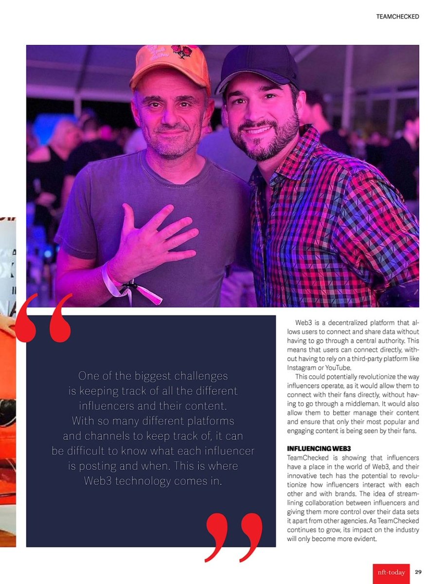 In this sit down feature interview for @nfttodaymag , we look at some of the biggest challenges and victories in the tech space for @managerdillon and TeamChecked #media #web3 #influencermarketing #nfts